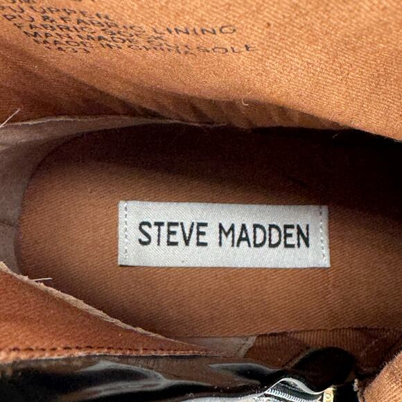 Steve Madden Womens Loreen Chunky Chained Bootie 6.5 Black Faux Patent Leather - Picture 11 of 11